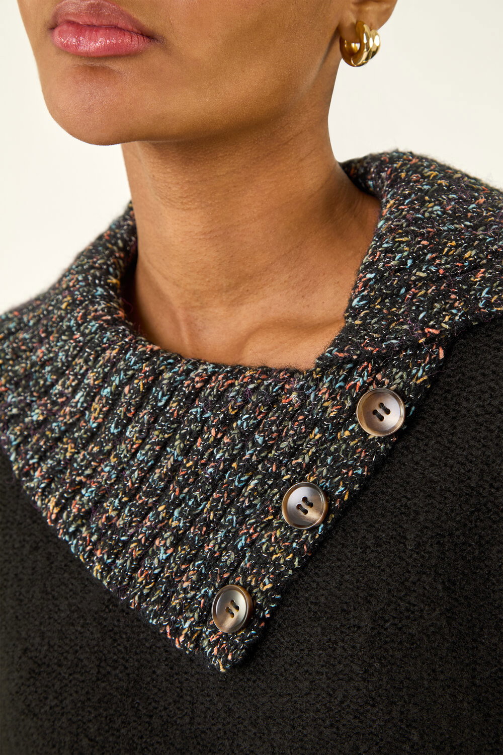 Black Collared Buttoned Knit Jumper, Image 6 of 5