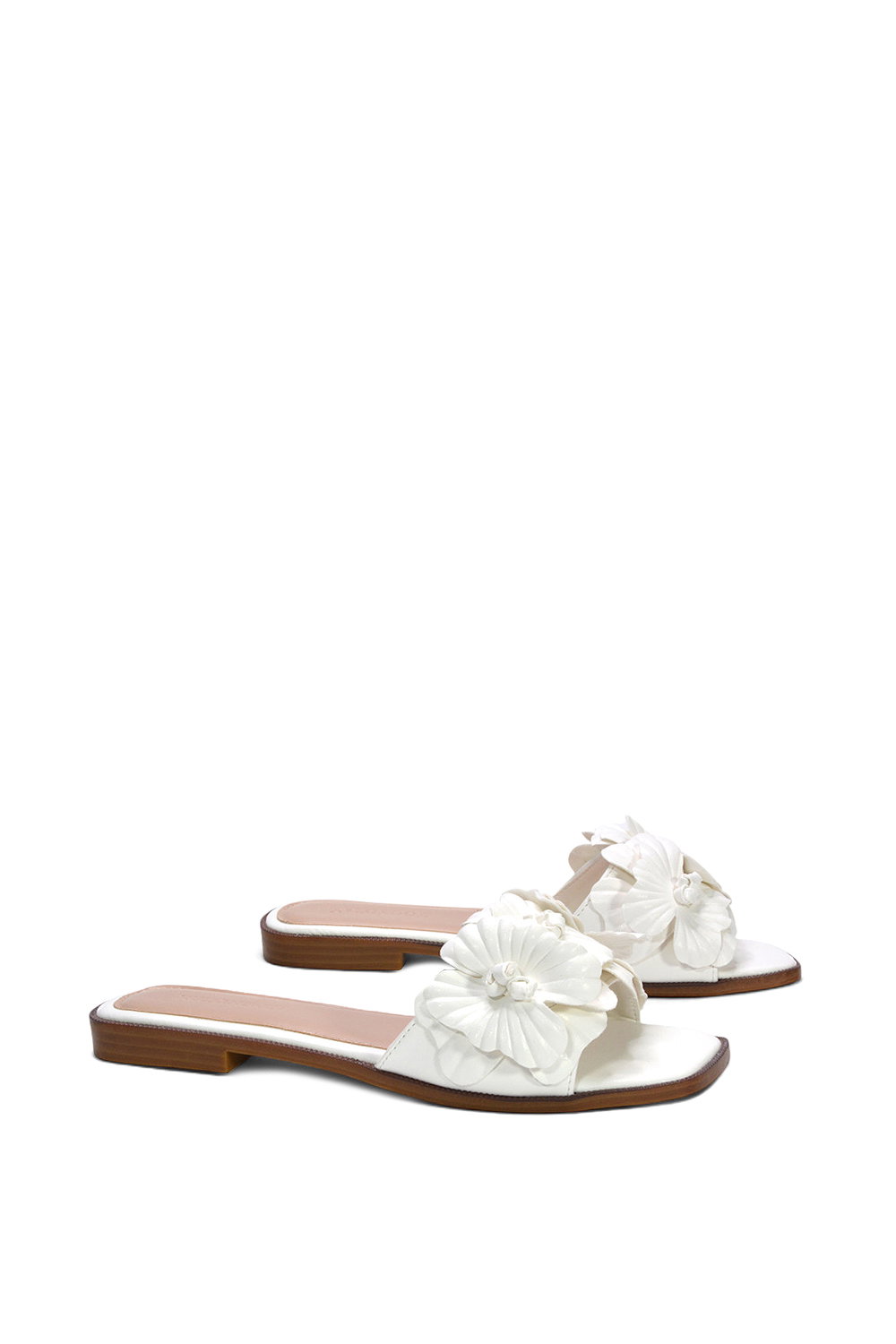 White XY LONDON White Flat Slip On Slider Sandals With Floral Detail, Image 3 of 6