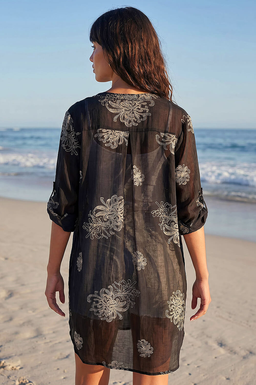 Black Floral Print Longline Blouse, Image 4 of 4