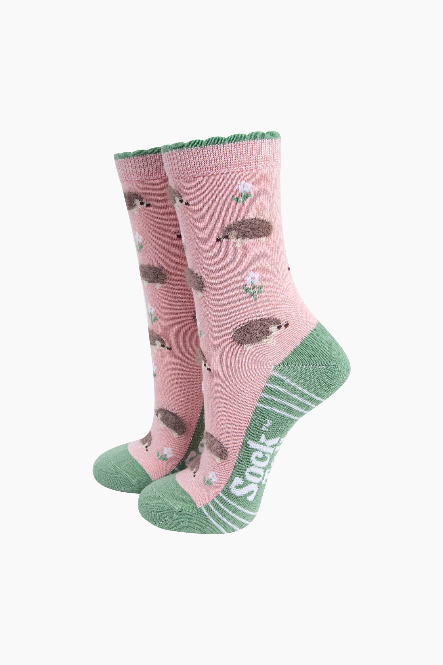 Light Pink Hedgehog Floral Fluffy Bamboo Socks in Pink, Image 1 of 4