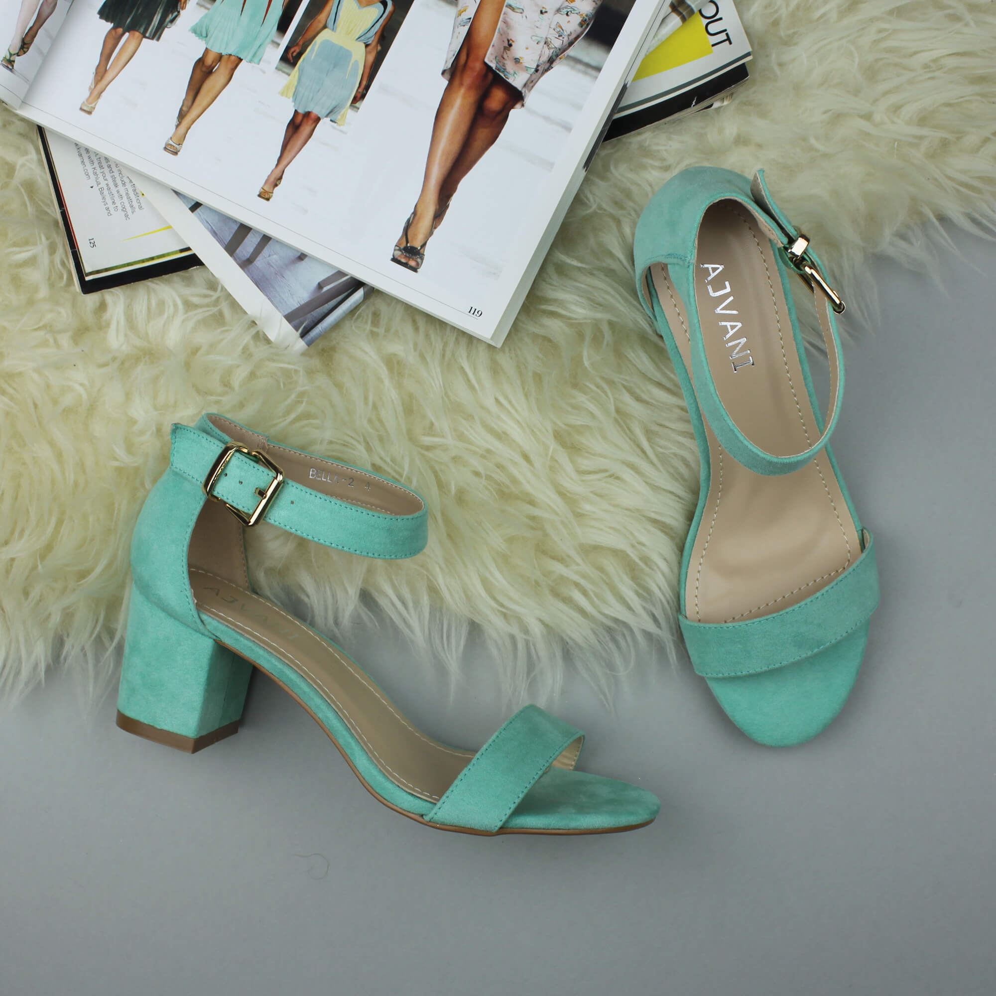 Mint AJVANI Mint Mid Block Heel Ankle Strap Sandals, Image 4 of 6