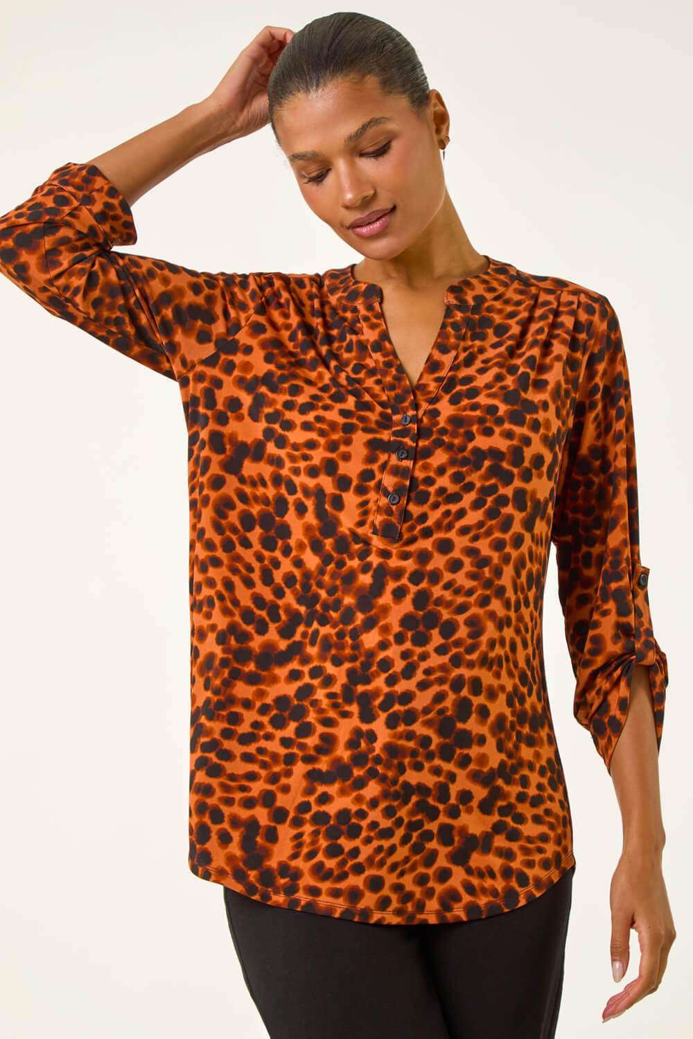 Copper Spot Print Stretch Top, Image 3 of 5