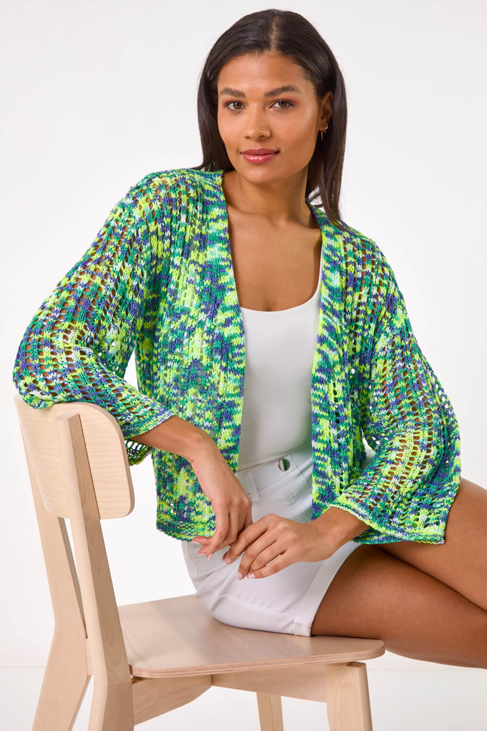 Denim Blue Spacedye Knit Cardigan, Image 1 of 5