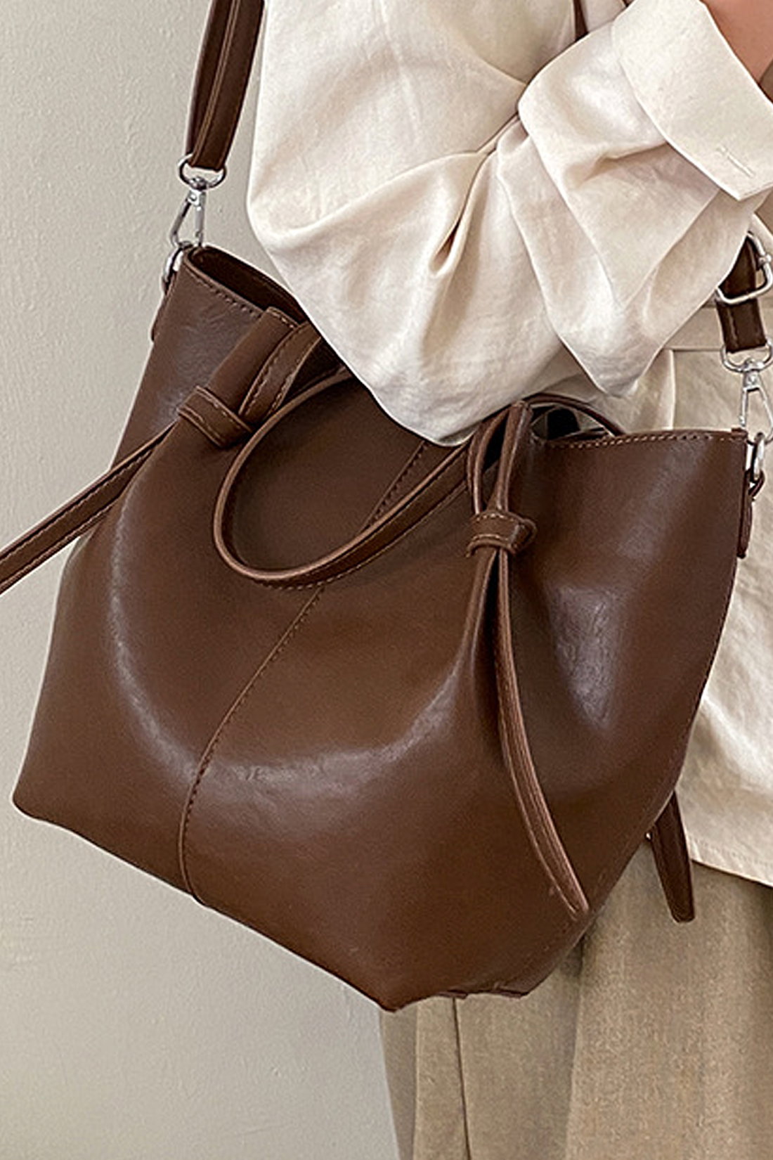 Brown Structured Handbag With Shoulder Strap, Image 4 of 4