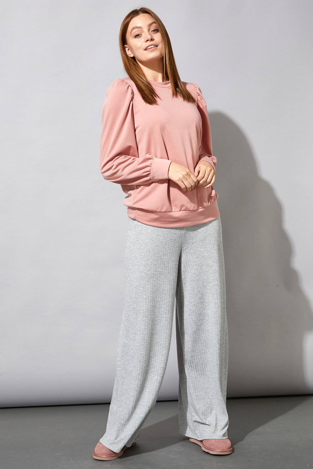 Grey Wide Leg Lounge Trousers, Image 4 of 4