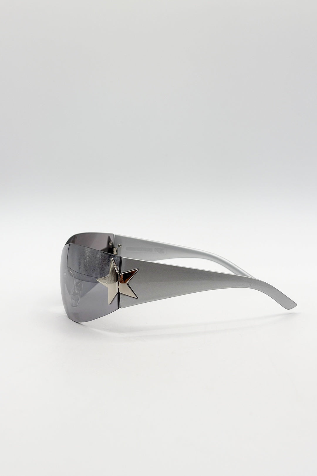 Silver Racer Sunglasses with Star Hinge Detail in Silver, Image 3 of 4