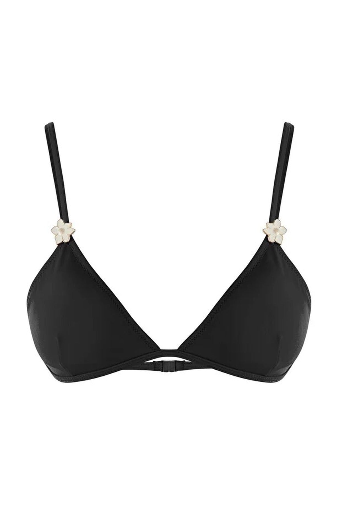 Black WOVCOR Black Applique Detail Triangle Bikini Top, Image 2 of 5