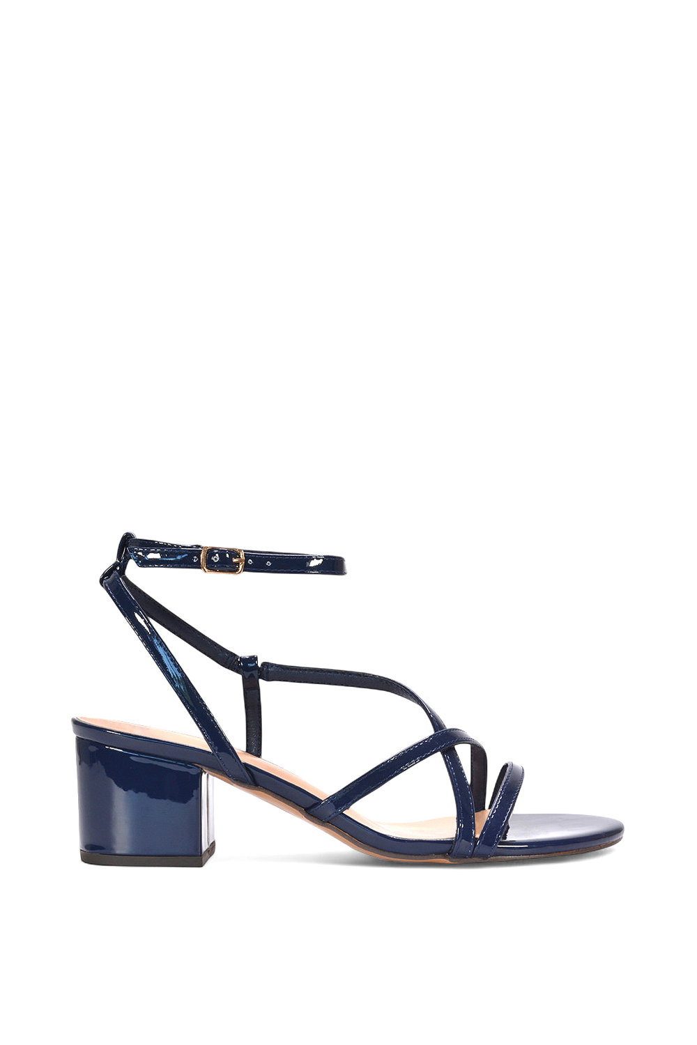 Black 'Maria' Ankle Strap Low Block Heel Strappy Sandals