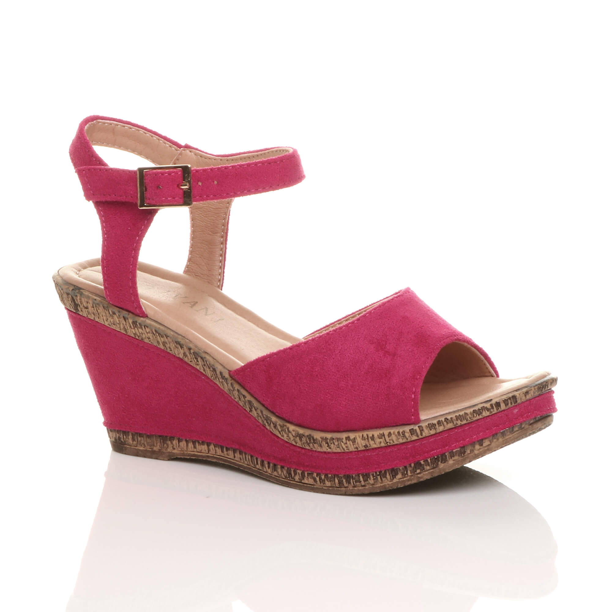 Pink High Wedge Heel Ankle Strap Cork Sandals