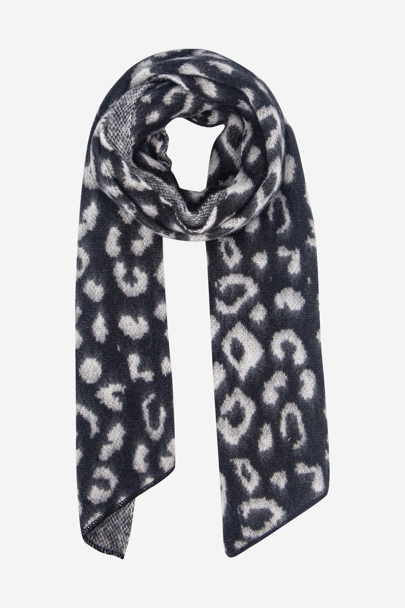 Black Asymmetric Leopard Winter Scarf, Image 1 of 4