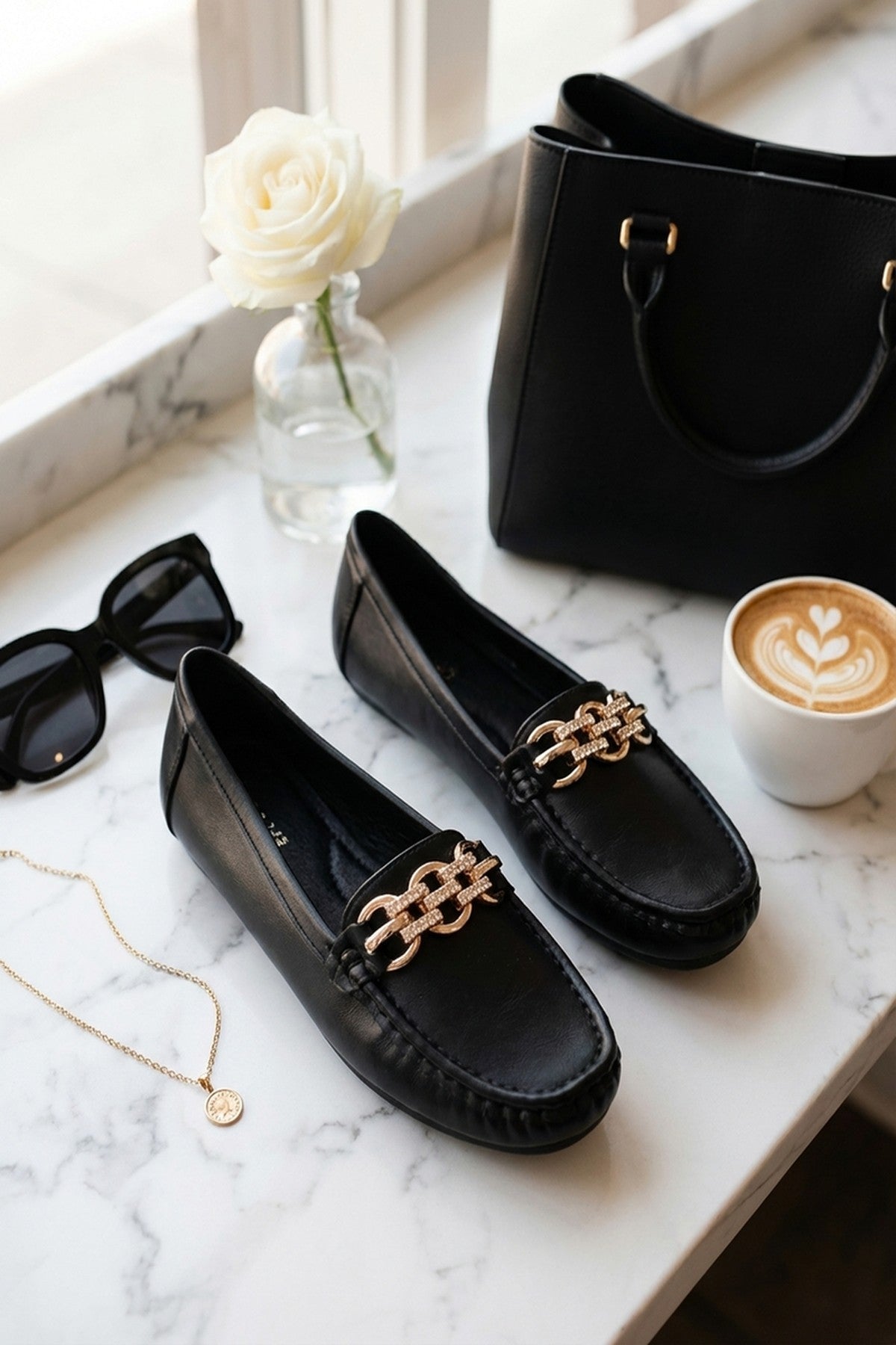 Black iKrush Black Olivia Womens Rhinestone Chain Loafers, Image 3 of 8