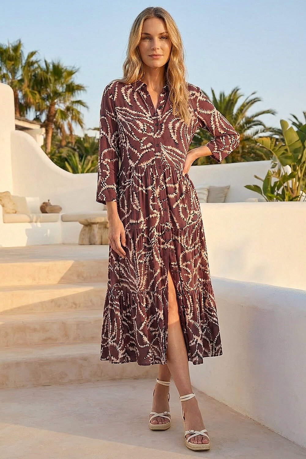 Roman Petite Women's Chocolate Tiered Midi Dress Size 8