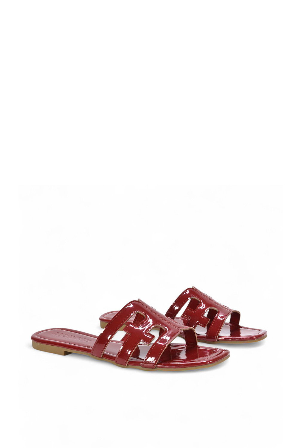 Red XY LONDON Red 'Ellie' Square Toe Cut Out Strap Flat Sandal Slides, Image 3 of 5