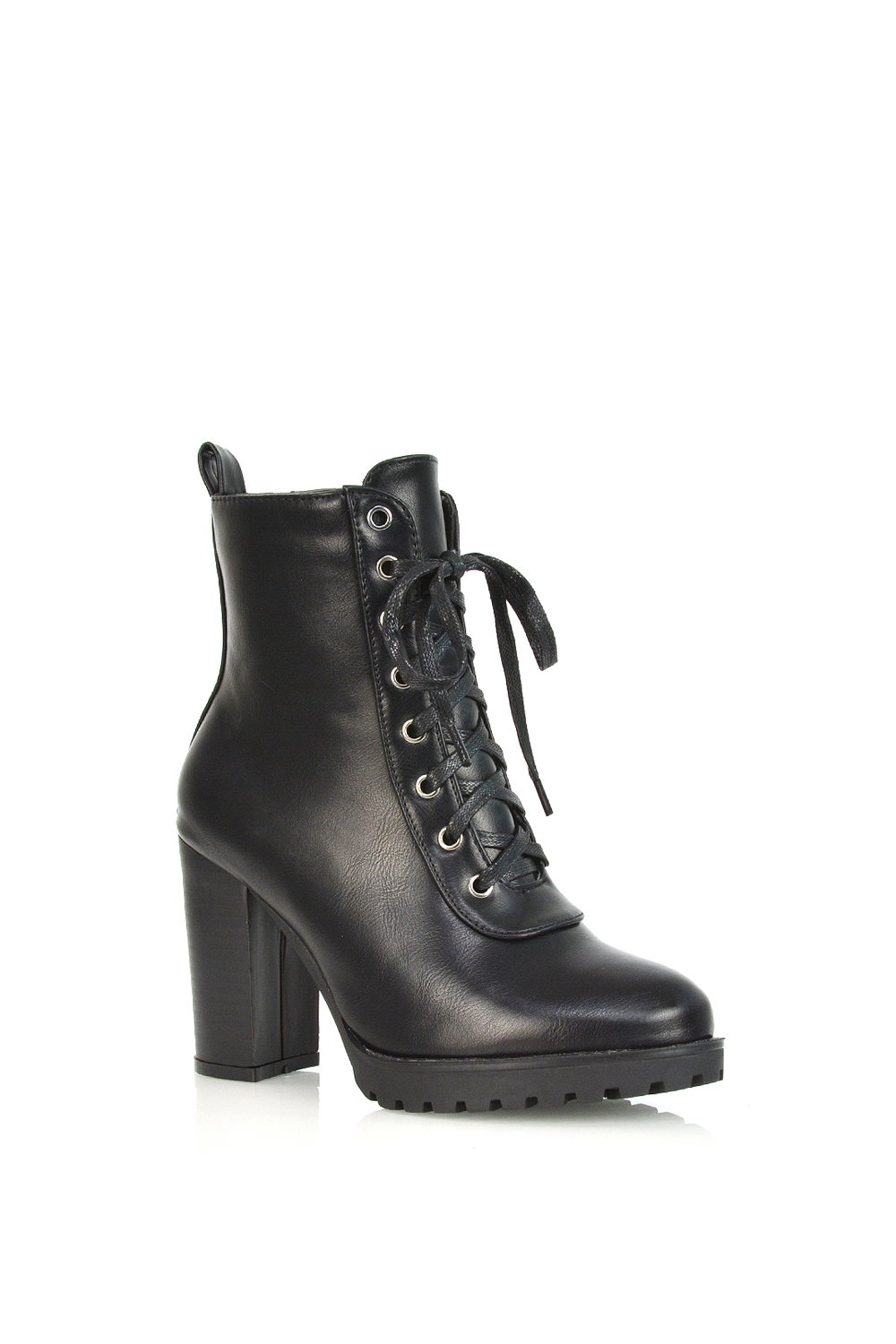 Black 'Ariel' Lace up High Block Heel Zip-up Biker Ankle Boots, Image 2 of 5