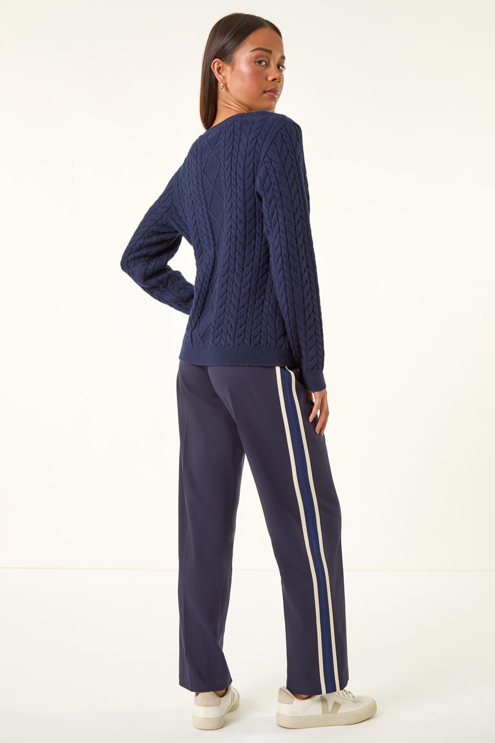 Navy Petite Button Cable Knit Jumper, Image 4 of 5