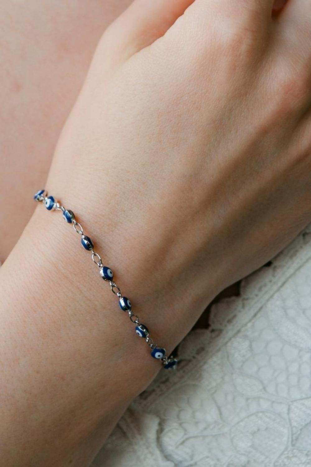 Silver Turkish Evil Eye Beaded Bracelet, Image 2 of 2