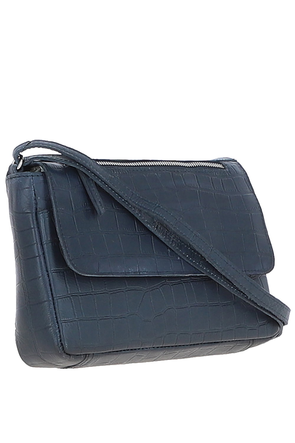 Navy Ashwood Leather Navy 'Valentina' Flap Over Croc Print Real Leather Shoulder Bag, Image 4 of 5