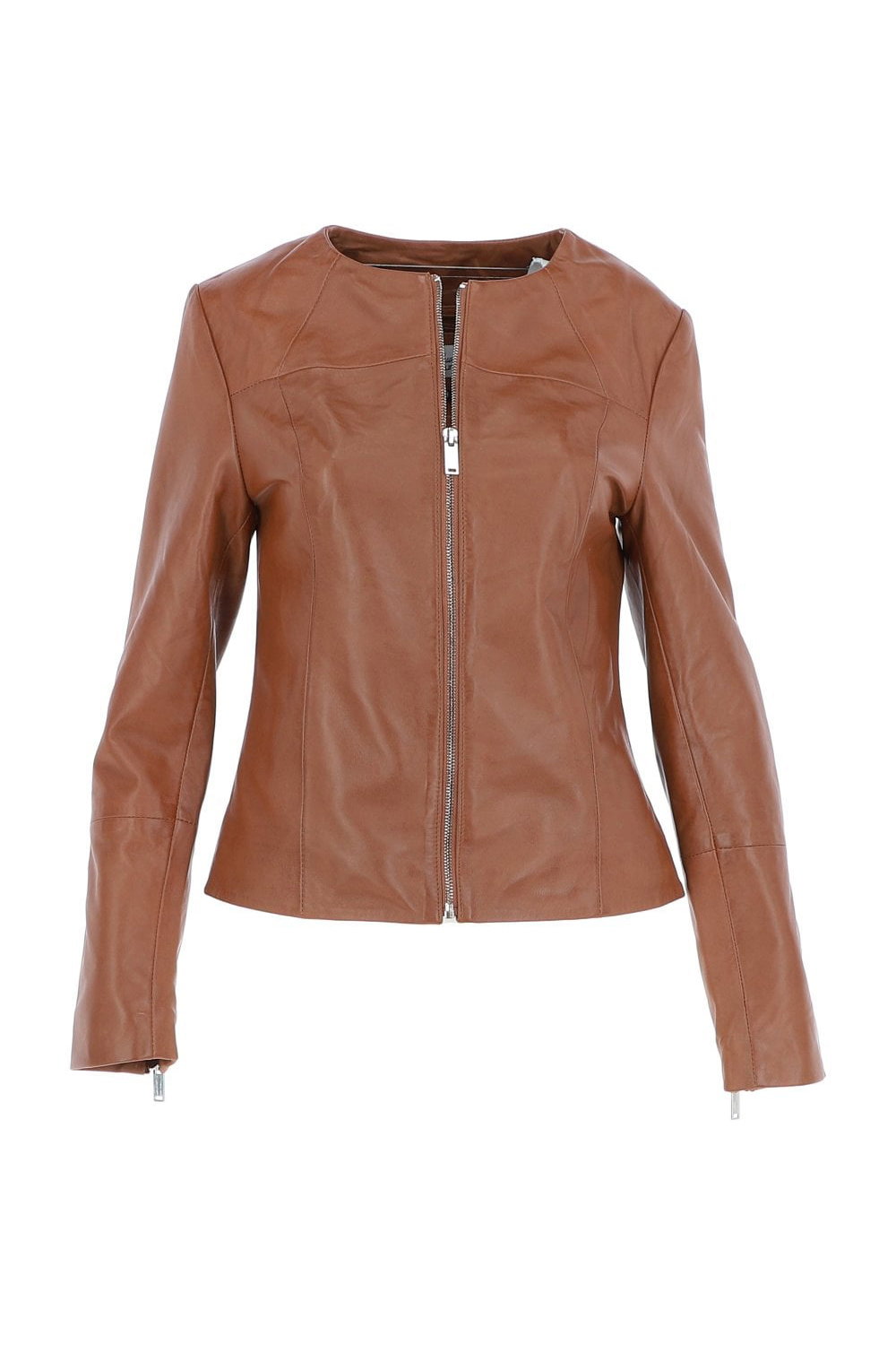 Tan Ashwood Leather Tan 'Francesca' Collarless Real Leather Fashion Jacket, Image 2 of 5