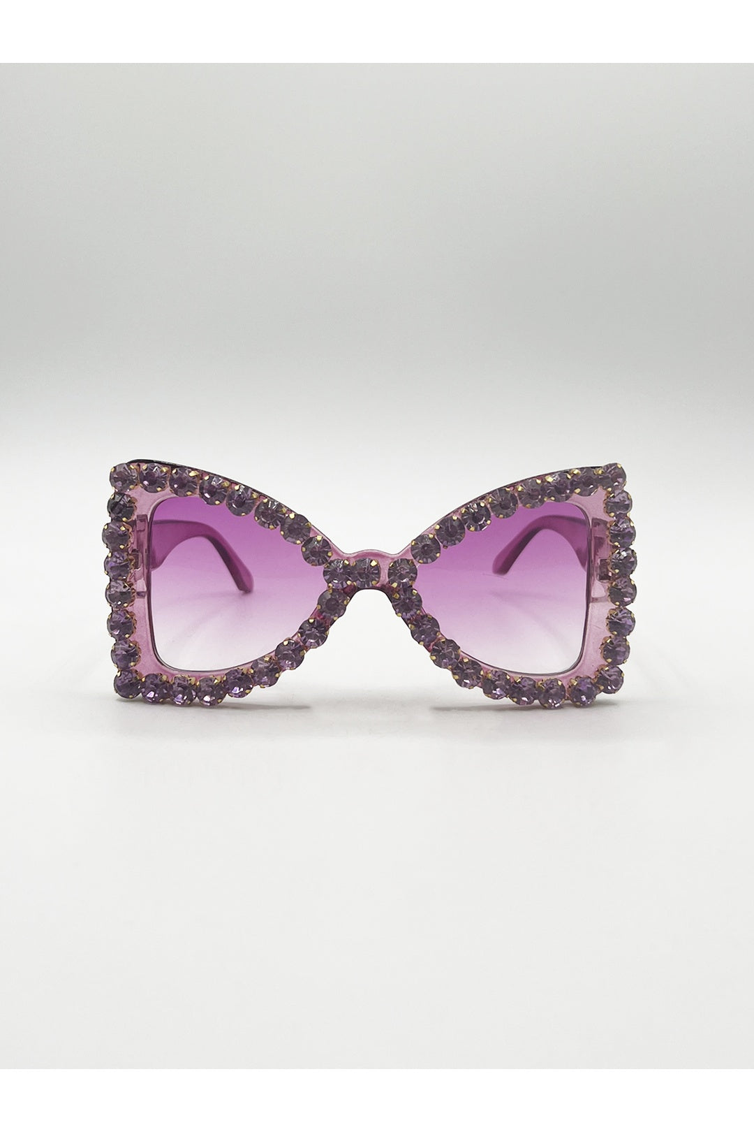 Purple Oversized Triangular Crystal Gem Sunglasses In Purple