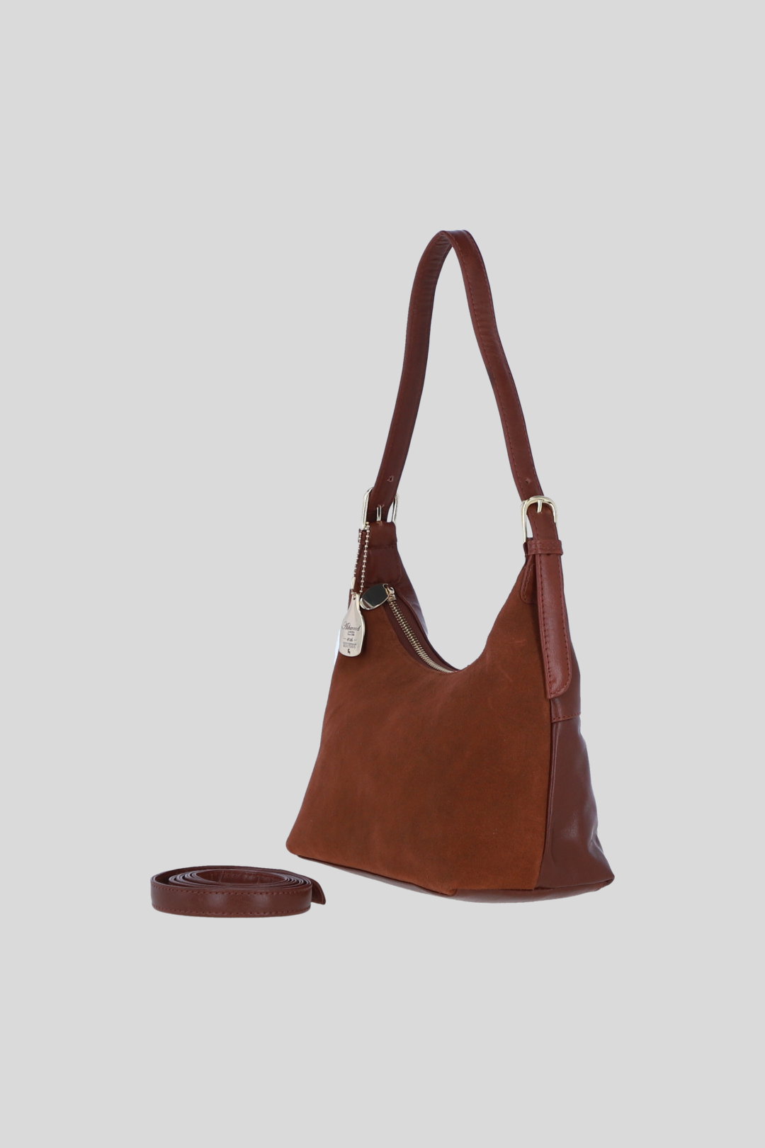 Tan Ashwood Leather Tan Real Leather and Suede Shoulder Bag with Detachable Crossbody Strap, Image 2 of 4
