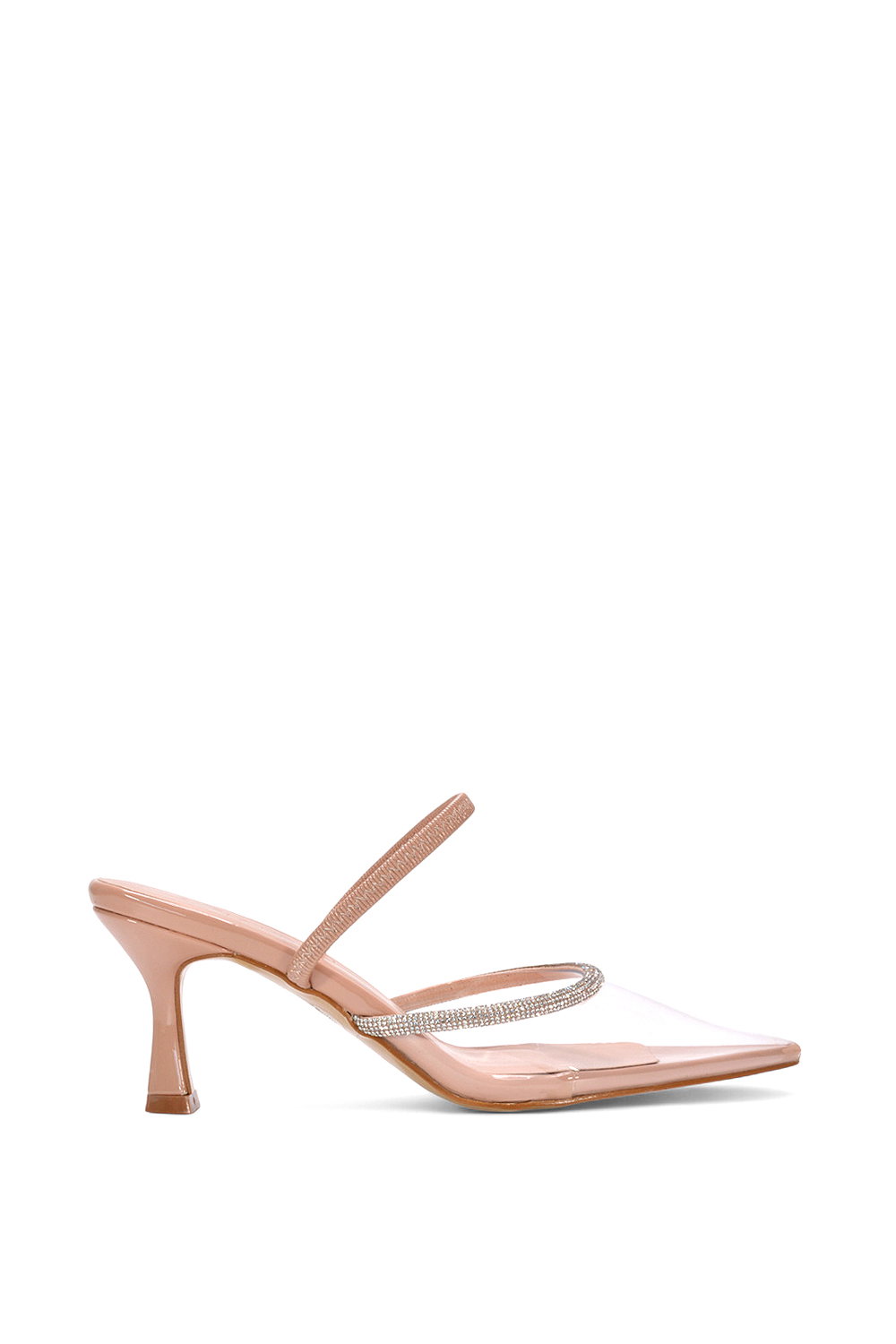 Black 'Carlene' Diamante Trim Pointed Toe Mid Stiletto Heel Court Heels