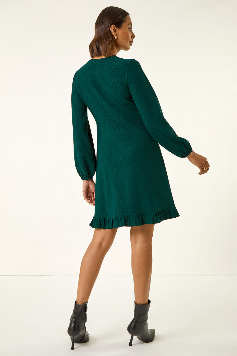 Teal Textured Spot Keyhole Dress, Image 4 of 5