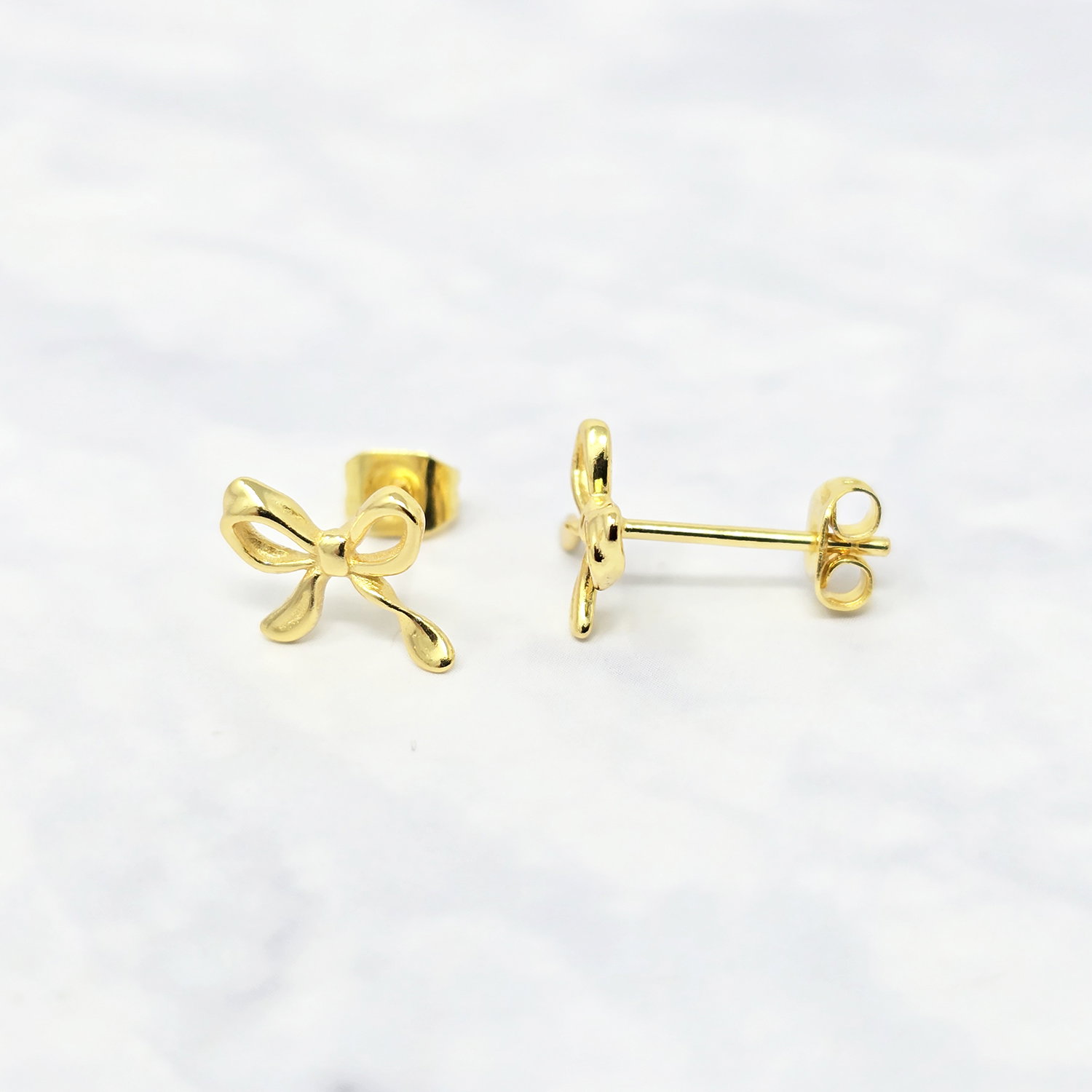 Gold Cute Bow Tie Bowknot Gold Plated Everyday Stud Earrings, Image 2 of 2