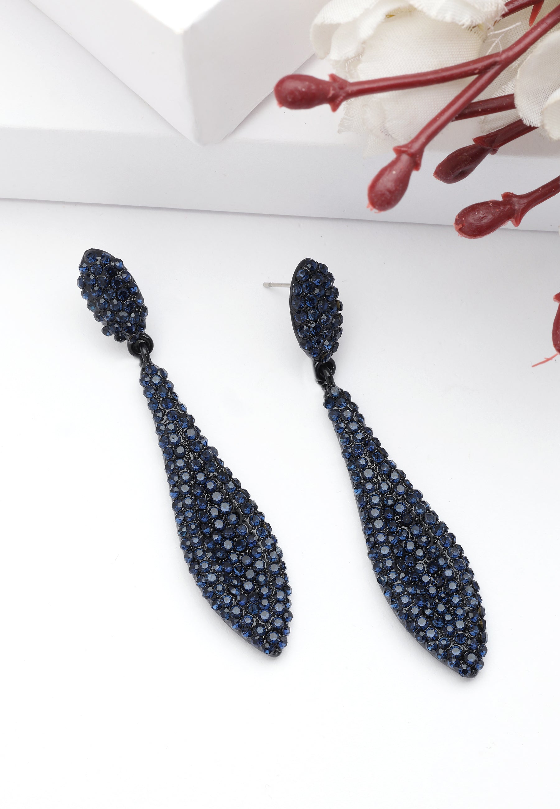 Navy Blue AVANT-GARDE PARIS Navy Blue Diva Collection Drop Earrings, Image 2 of 5