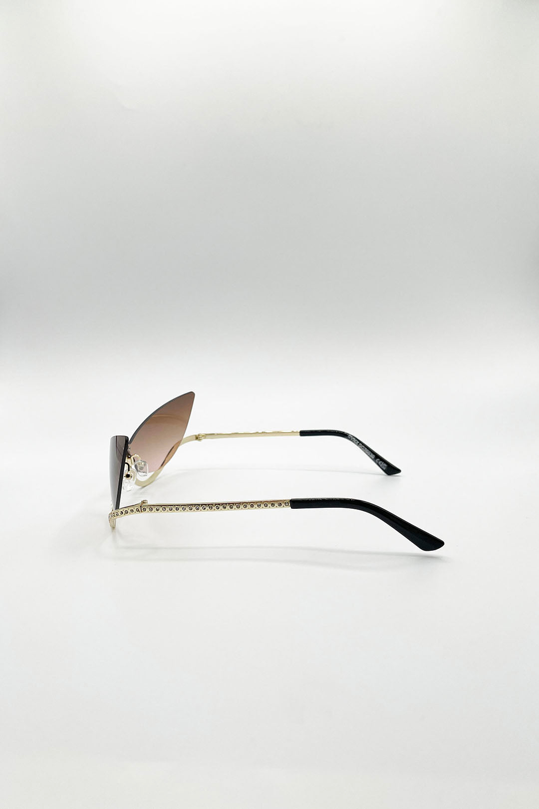 Brown SVNX Brown Butterfly Dimante Rimless Sunglasses In Brown, Image 3 of 4