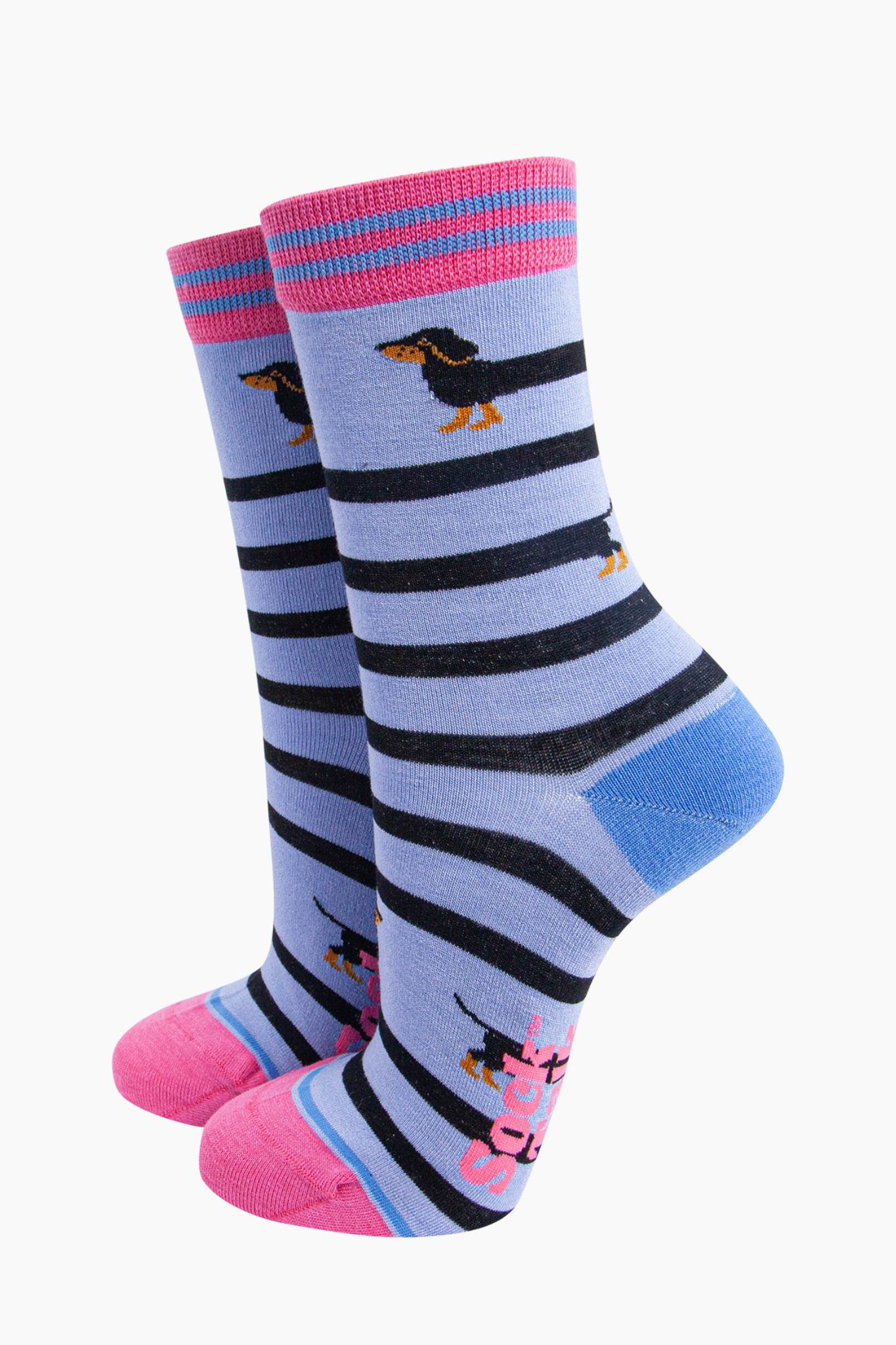 Blue Winding Sausage Dogs Funny Bamboo Socks