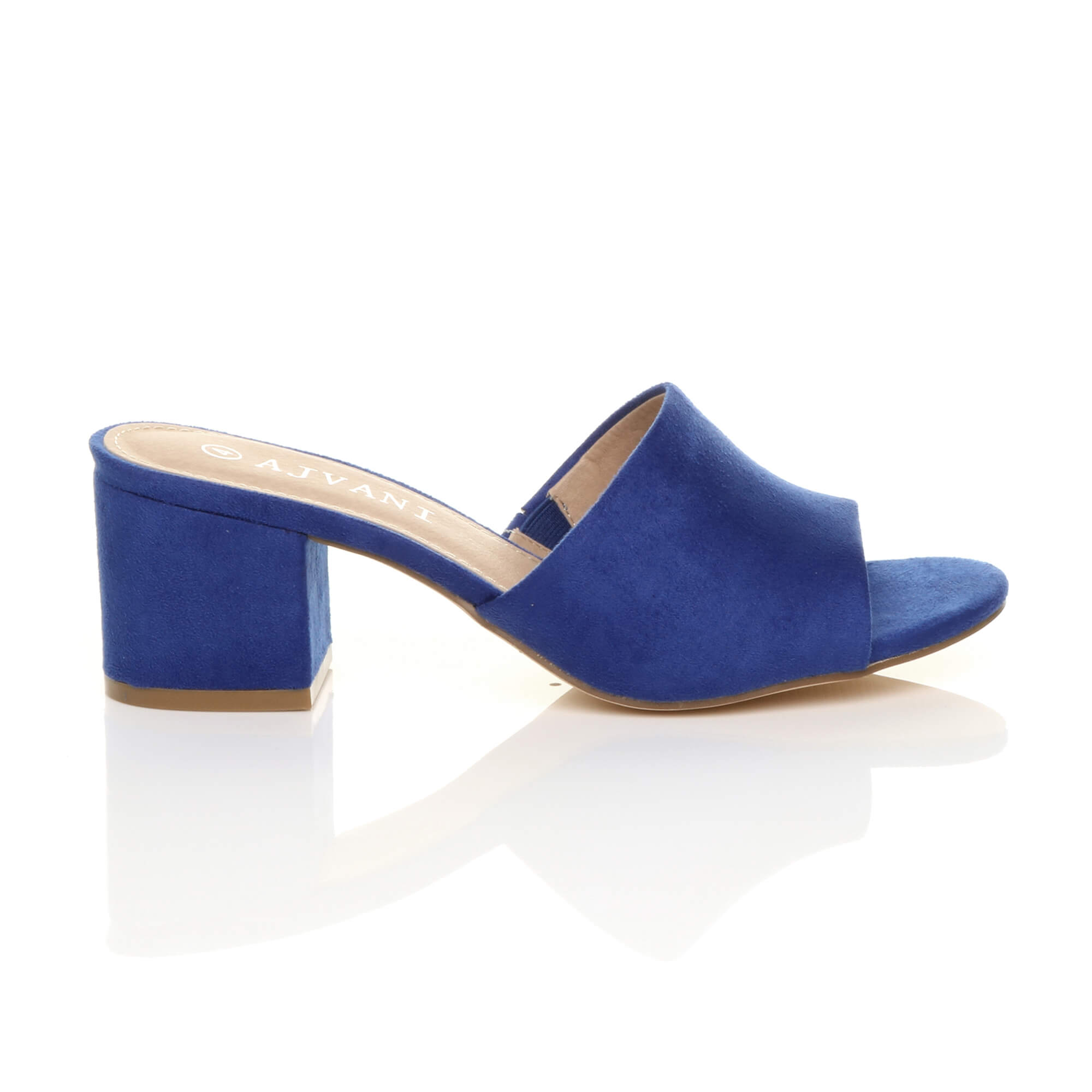 Royal Blue AJVANI Royal Blue Mid Block Heel Peep Toe Mules Sandals, Image 2 of 6