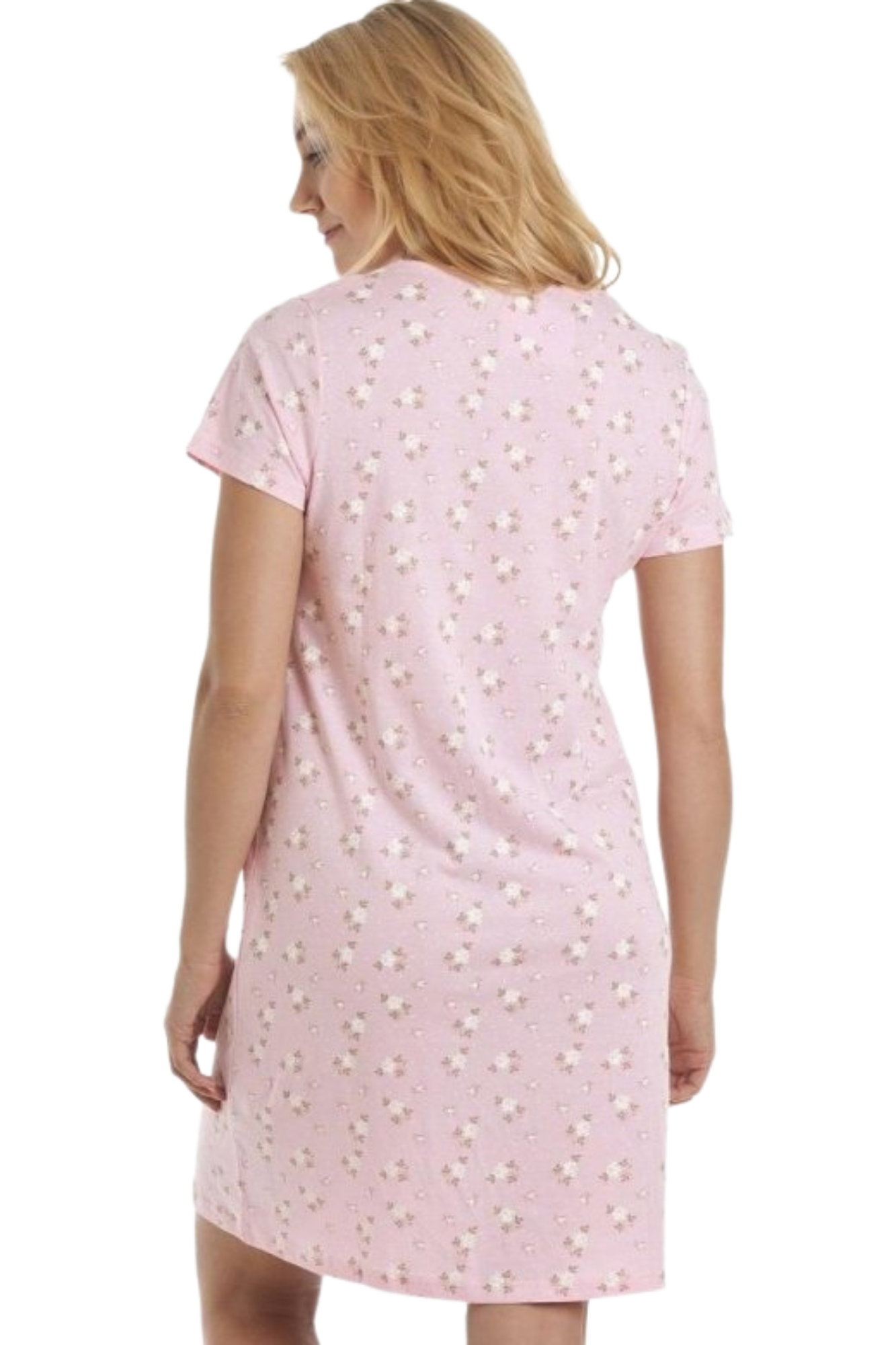 Pink Camille Lingerie Pink Ditsy Rose Floral Print Cotton Nightshirt, Image 3 of 5