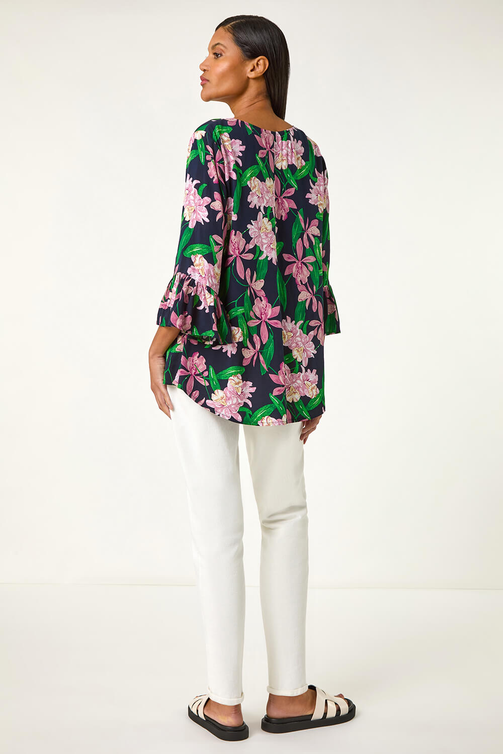 Pink Floral Flare Sleeve Top, Image 4 of 5