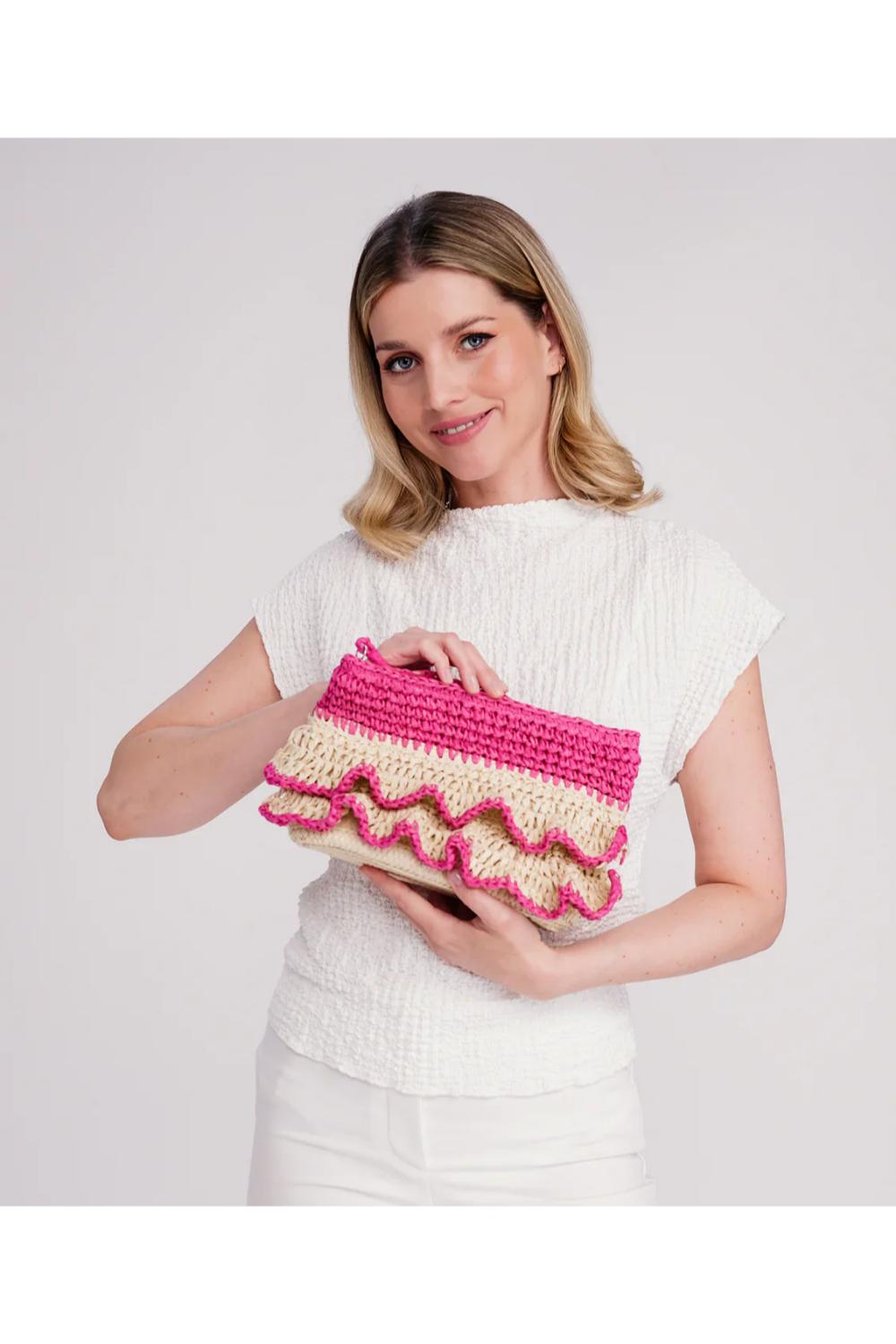  Saffira - Straw Clutch Bag - Hot Pink, Image 3 of 3