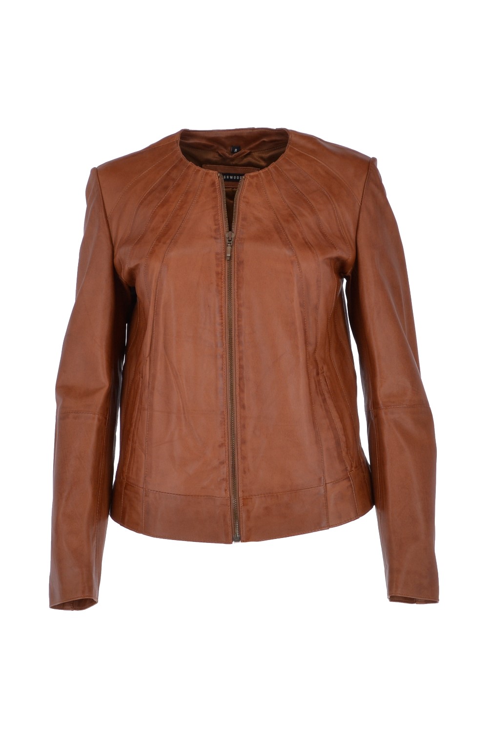 Tan 'Chambery' Collarless Real Leather Jacket, Image 2 of 5