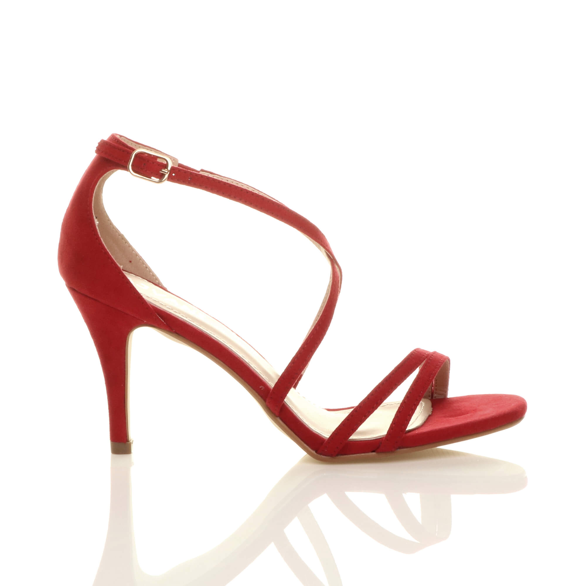 Red AJVANI Red High Heel Crossed Straps Buckle Strappy Sandals, Image 2 of 6