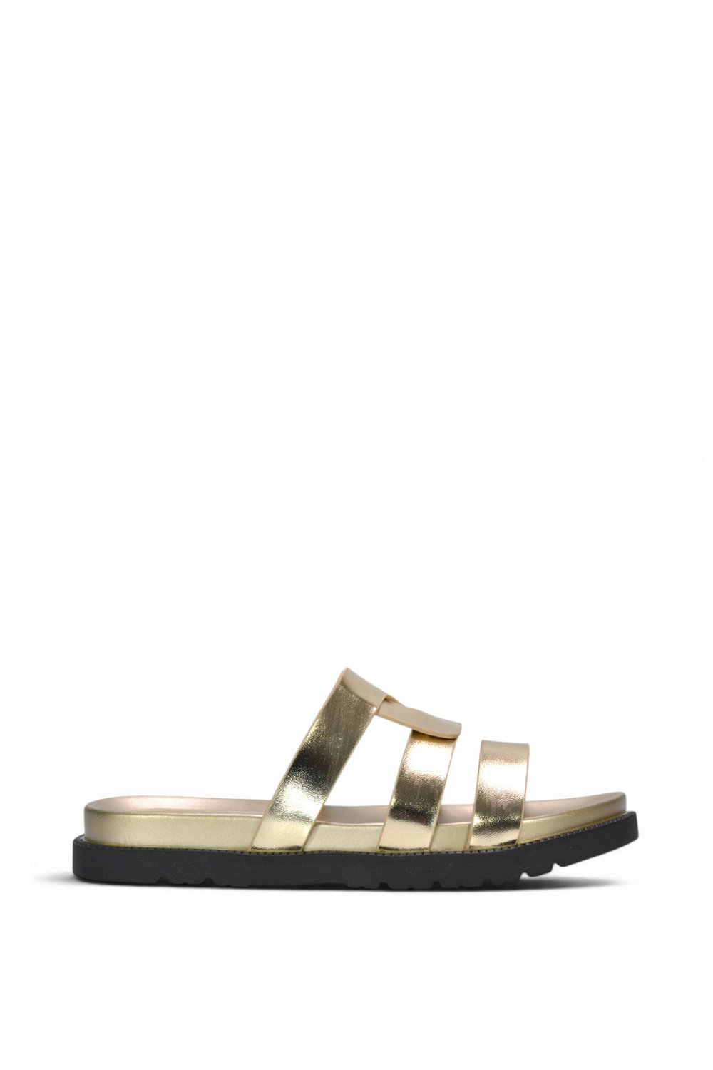 Gold XY LONDON Gold 'Aurelia' Flat Slider Sandals With Comfortable Footbed, Image 1 of 6