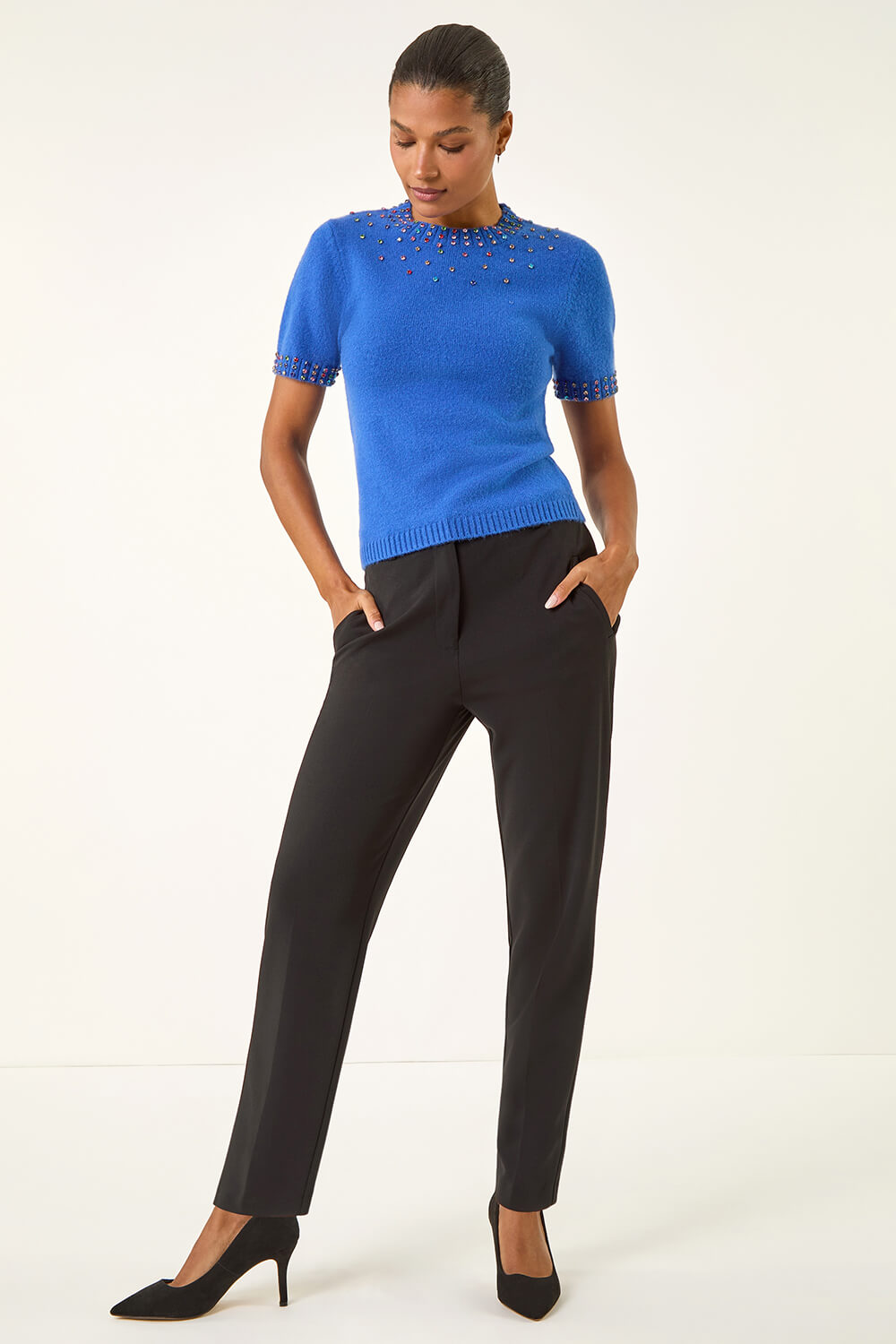 Royal Blue Embellished Knitted Top, Image 3 of 5