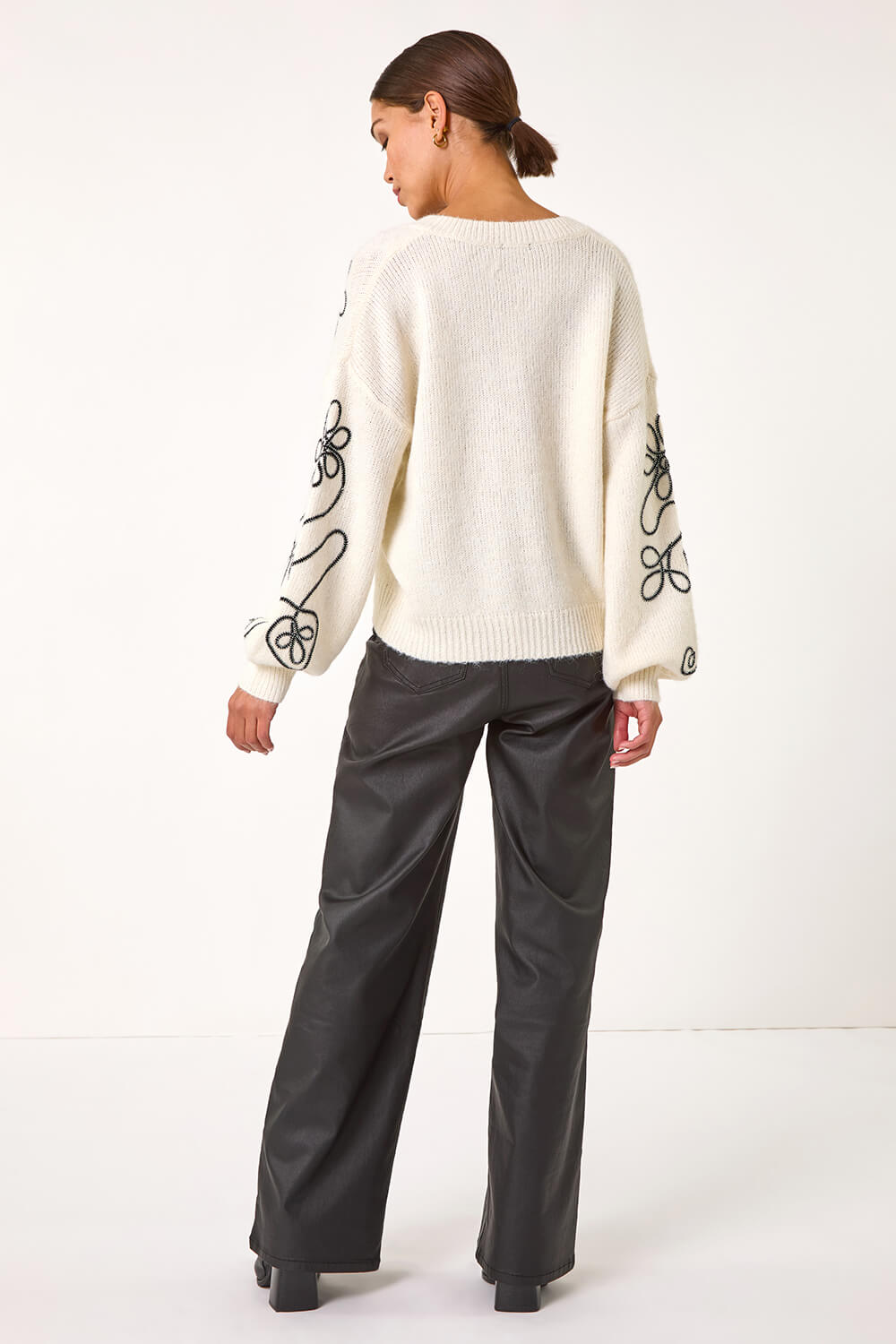 Ivory Contrast Swirl Floral Knit Jumper, Image 4 of 5