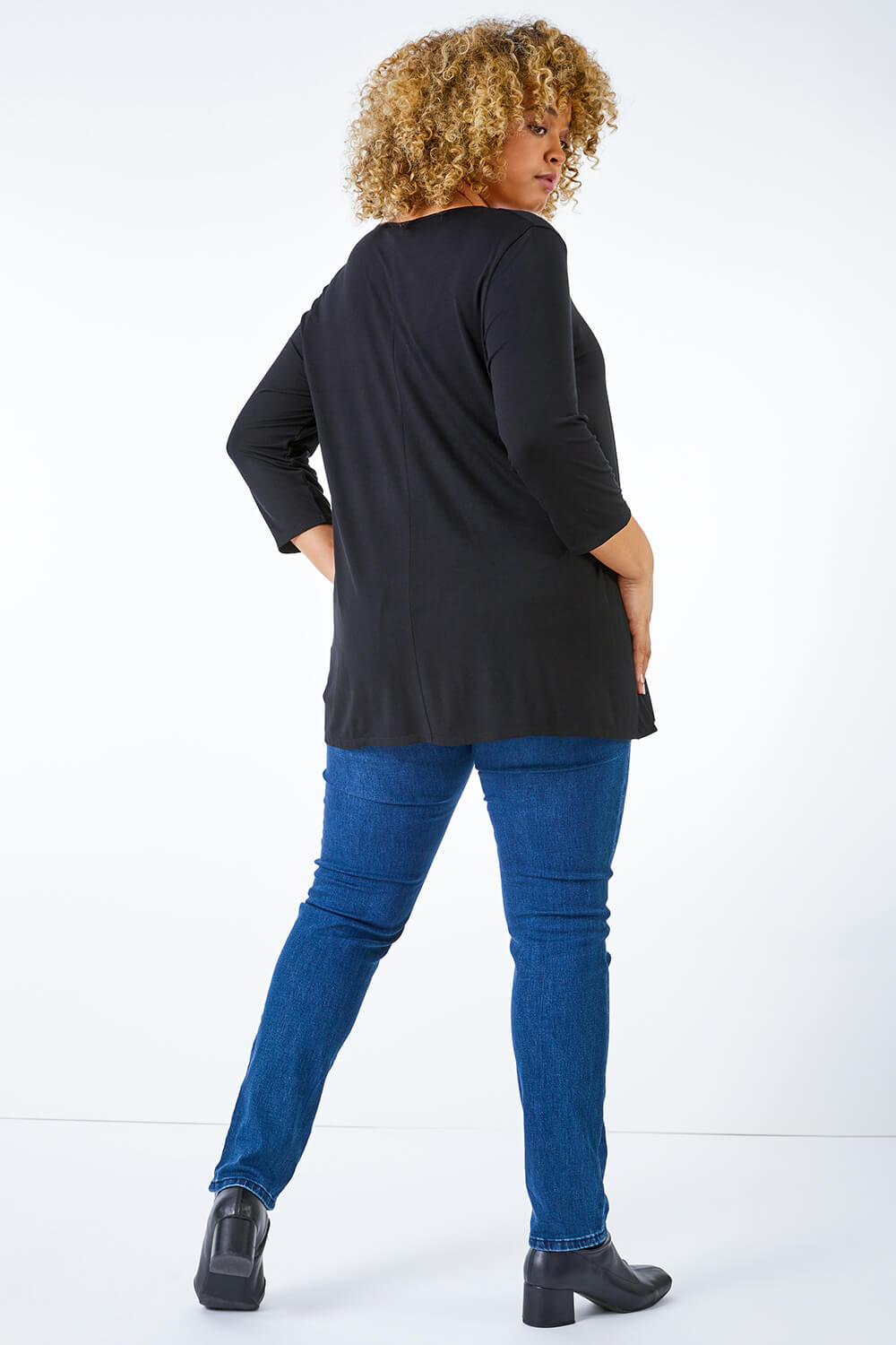 Black Curve Pleat Front Stretch Top, Image 4 of 5