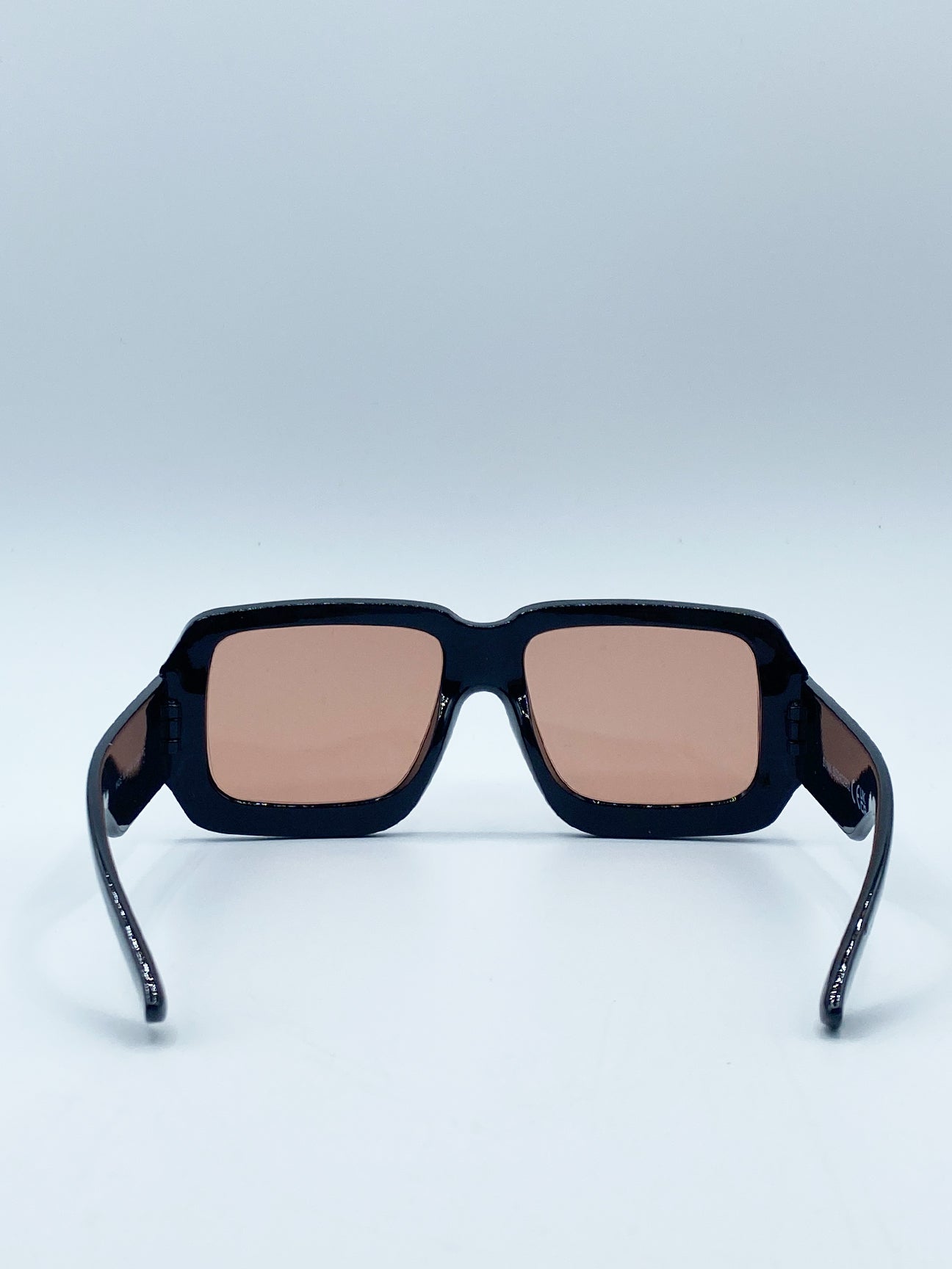 Black Oversized Square Frame Sunglasses In Black with Orange Lenses, Image 5 of 6