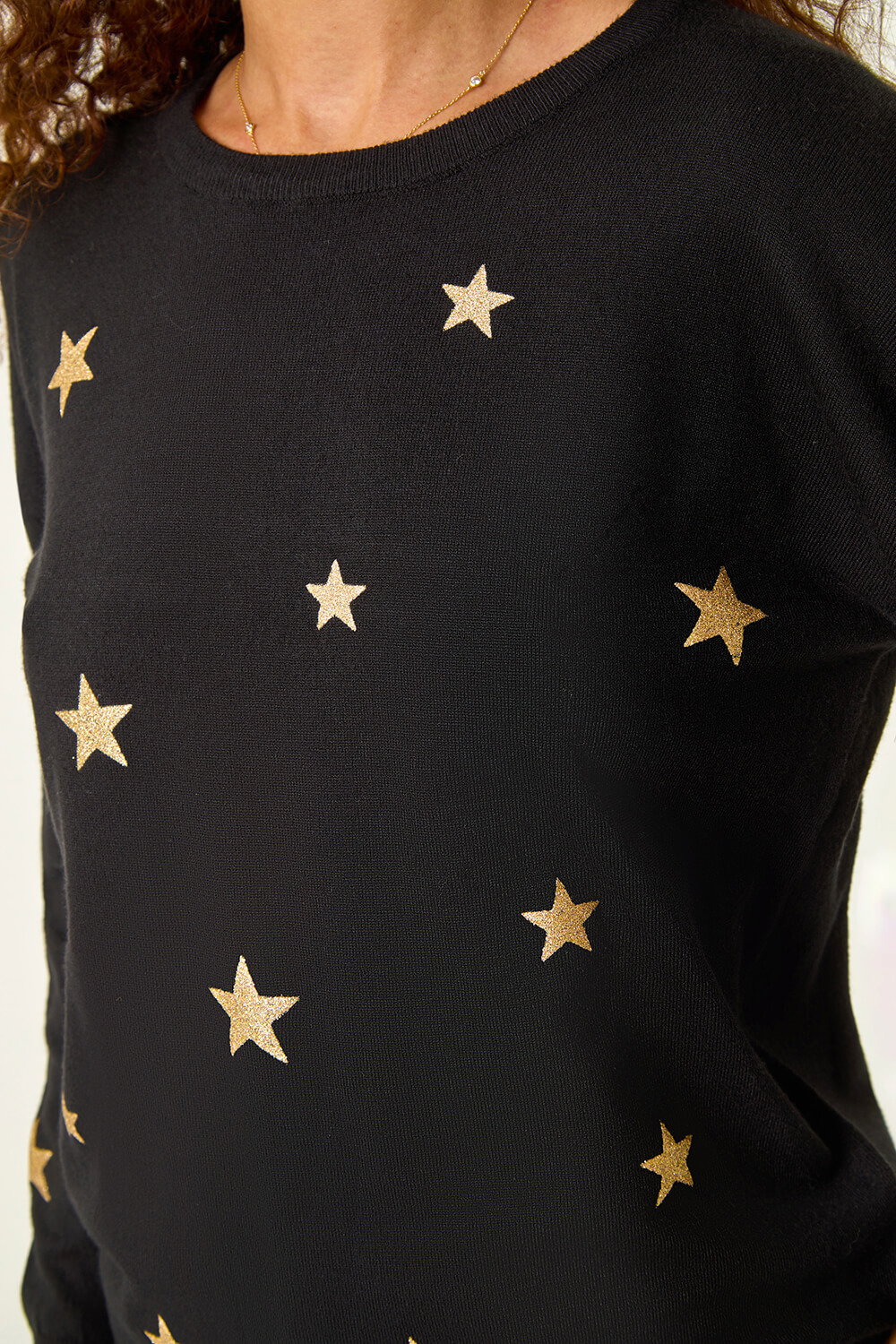 Black Star Glitter Print Knit Jumper, Image 7 of 7