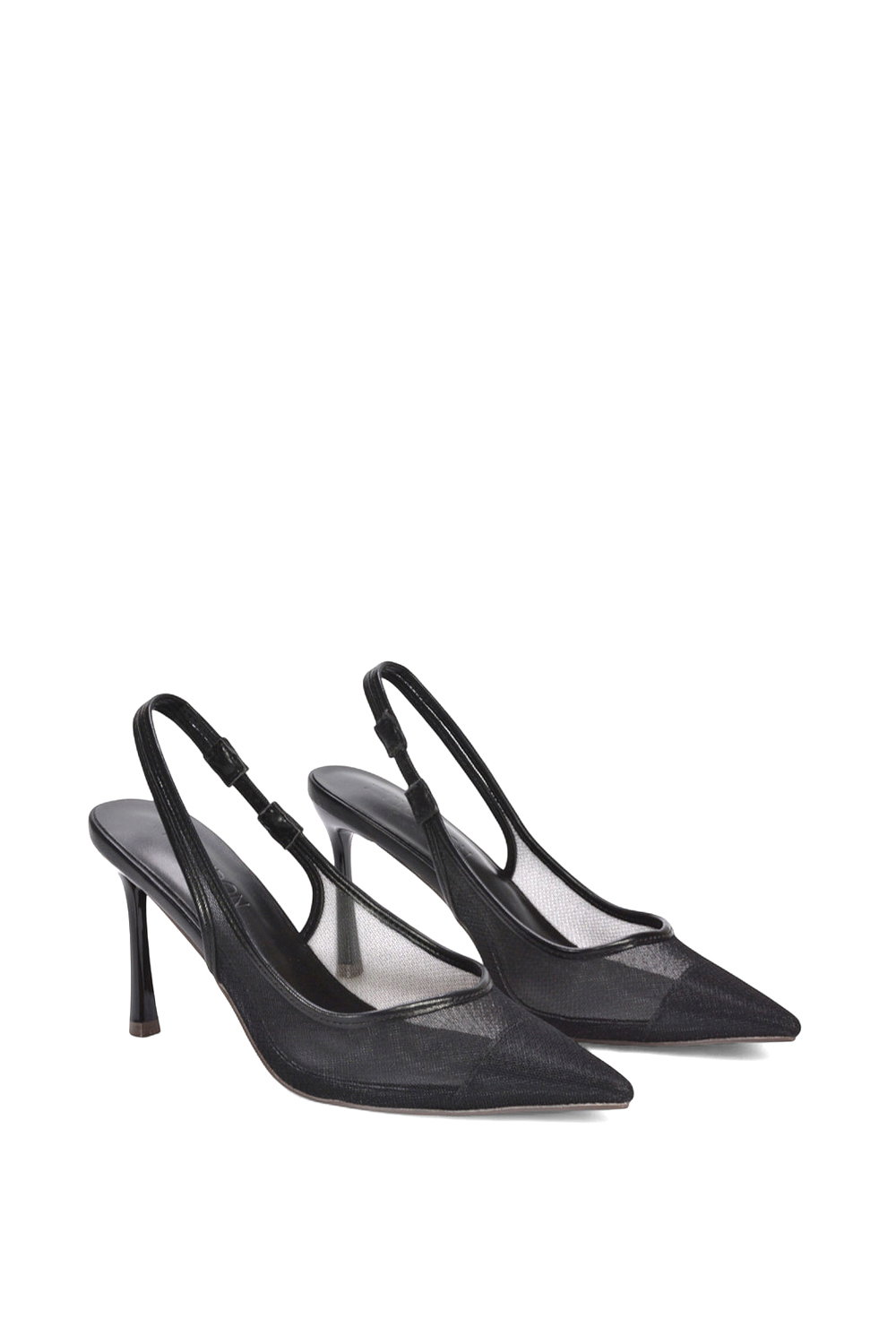 Black XY LONDON Black 'Caroline' Pointed Toe Mesh Slingback Court Shoe Heels, Image 4 of 5