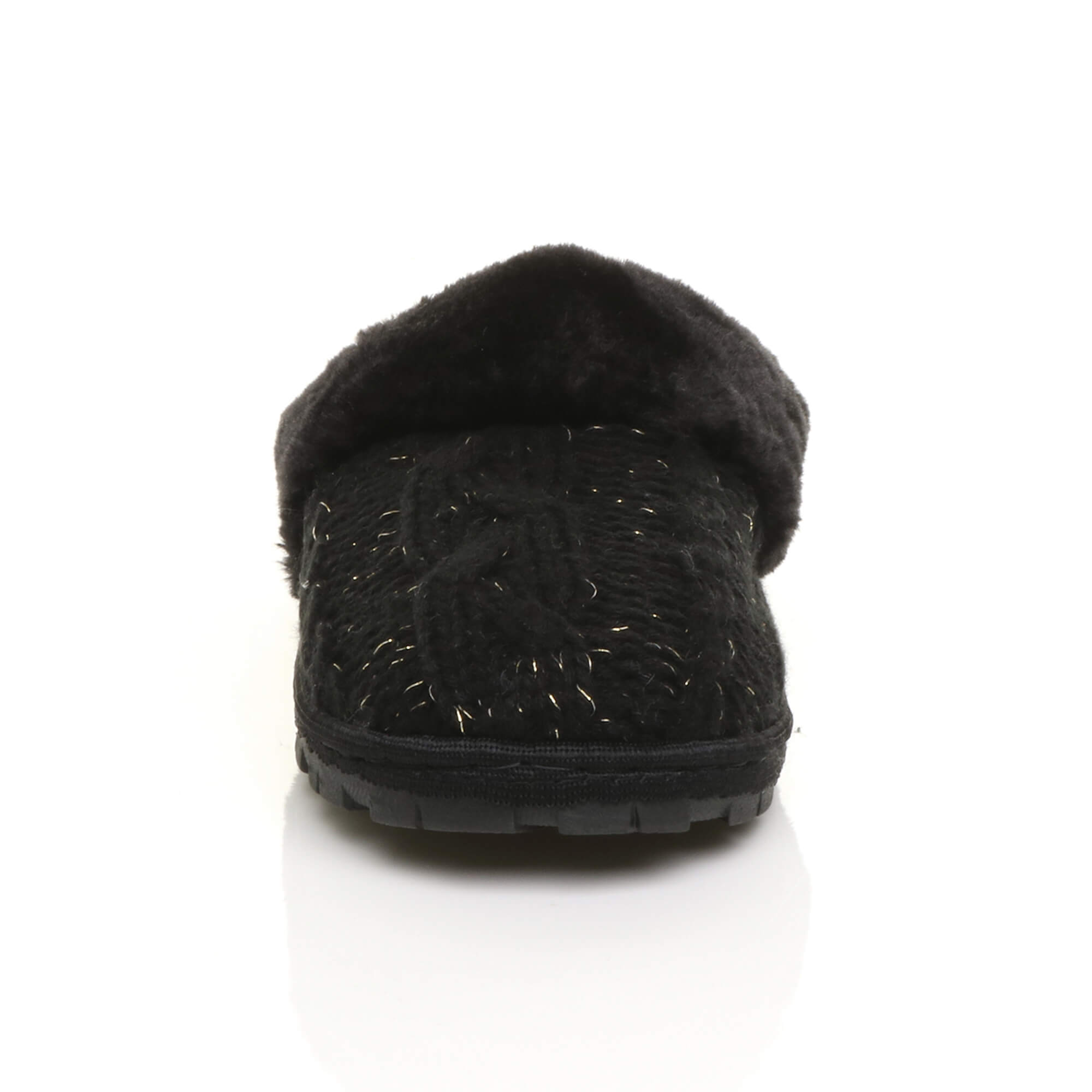 Black AJVANI Black Glitter Knitted Mules Slippers, Image 5 of 5