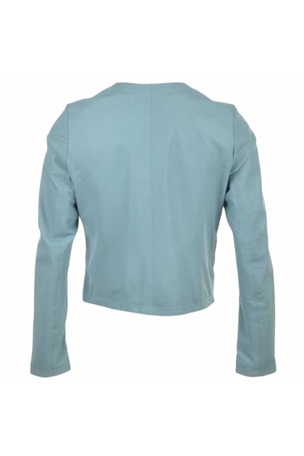 Sky Blue "Ethel" Real Leather Collarless Jacket, Image 3 of 3