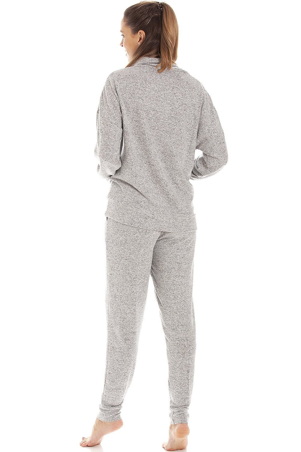 Light Grey Comfy Fit Marl Hacci Pyjama set, Image 3 of 5