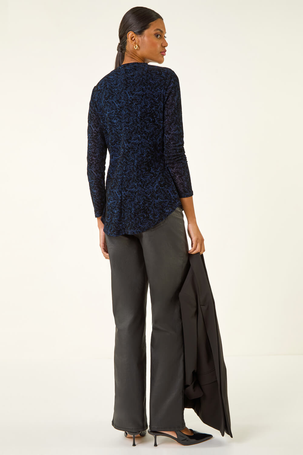 Navy  Flock Mesh Textured Top, Image 4 of 5