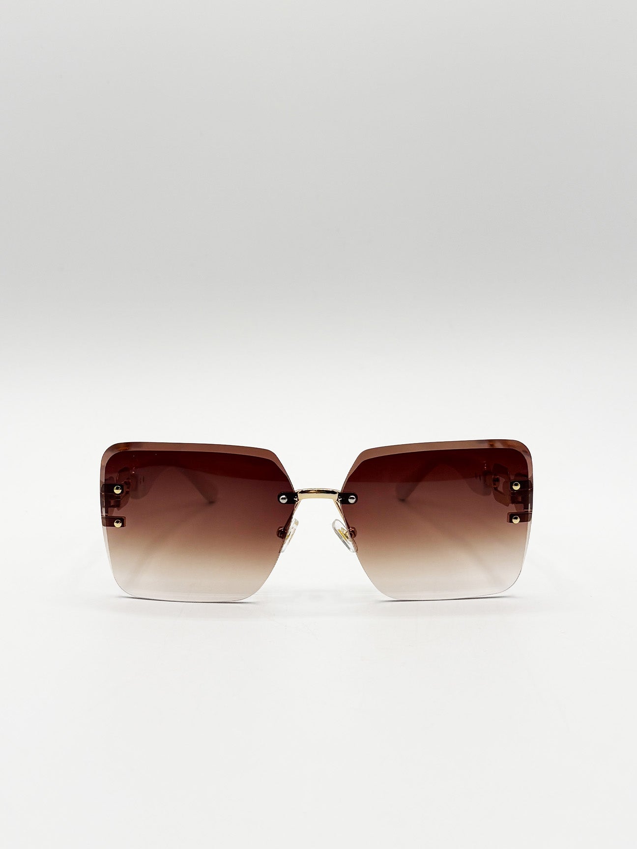 Pink Rimless Oversized Square Sunglassses
