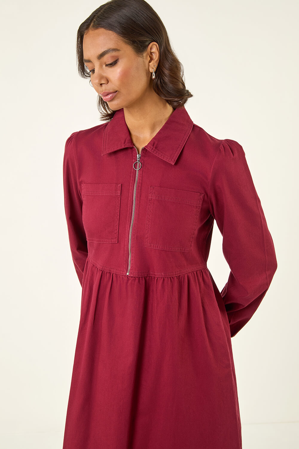 Wine Front Zip Midi Dress, Image 5 of 5