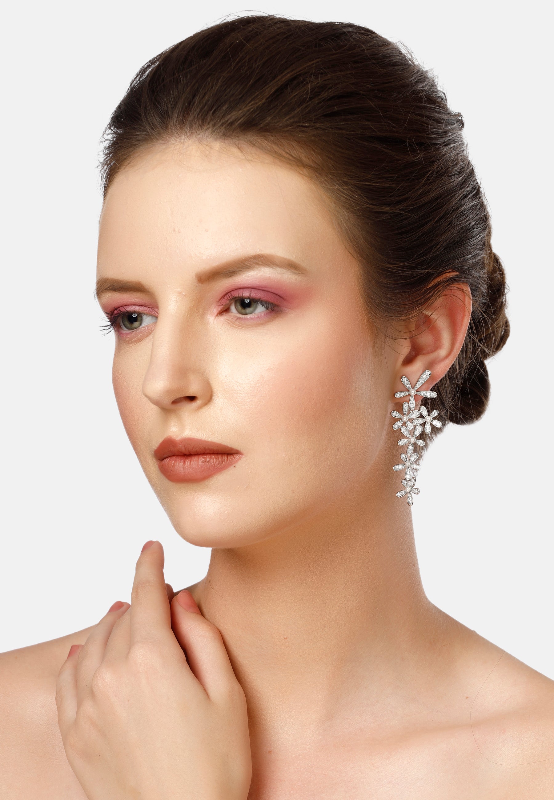 Silver Diva Gleaming Floral Dangle Earrings, Image 4 of 5